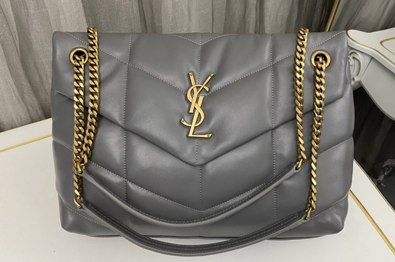 Saint Laurent 577475 YSL Loulou Puffer Medium Bag in Gray Quilted Lambskin Leather