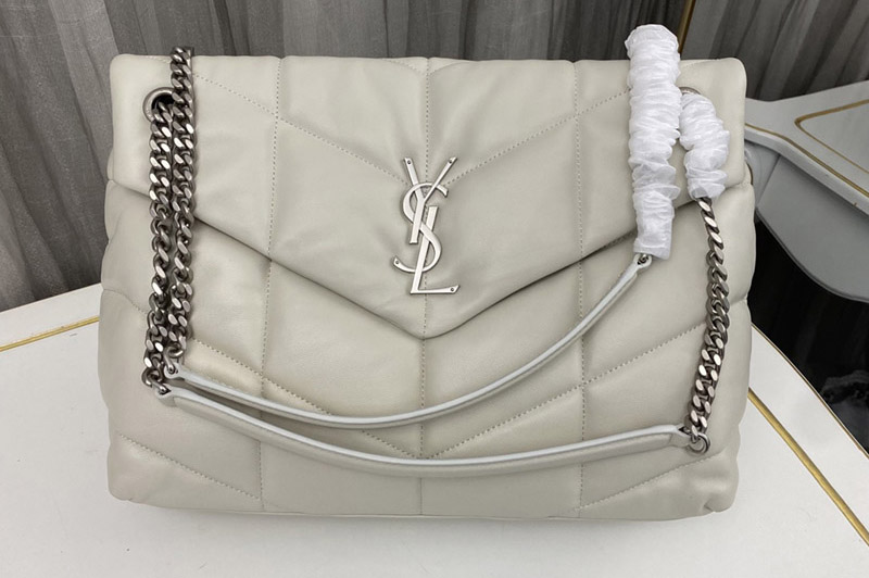 Saint Laurent 577475 YSL Loulou Puffer Medium Bag in White Quilted Lambskin Leather
