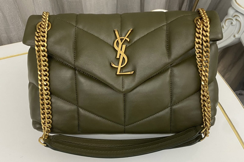 Saint Laurent 577476 YSL LOULOU PUFFER SMALL BAG IN Olive Green QUILTED LAMBSKIN