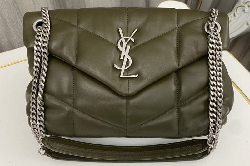 Saint Laurent 577476 YSL LOULOU PUFFER SMALL BAG IN Olive Green QUILTED LAMBSKIN