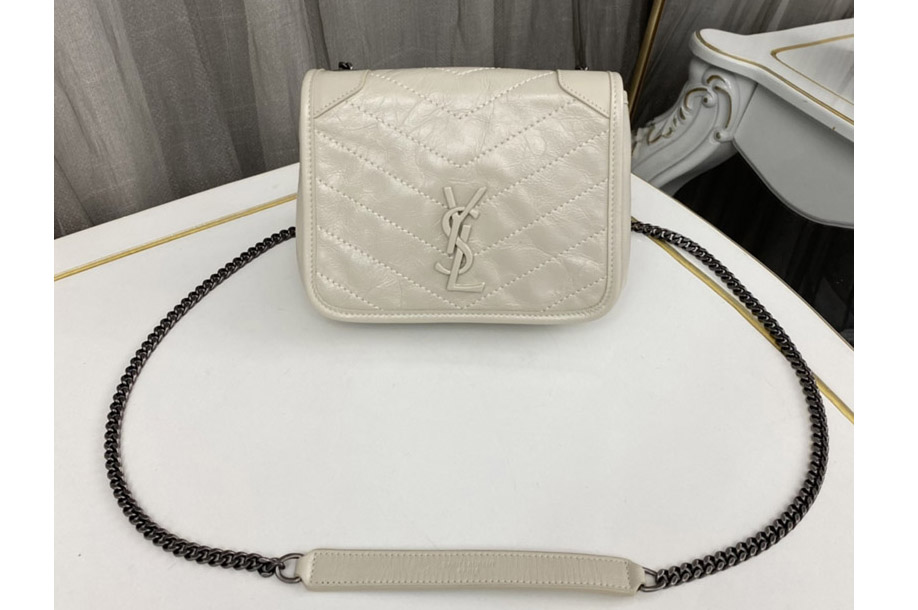 Saint Laurent 583103 YSL Niki Chain WALLET Bag IN White vintage crinkled leather