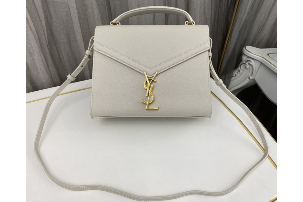 Saint Laurent 623931 YSL CASSANDRA MEDIUM TOP HANDLE BAG IN White GRAIN DE POUDRE EMBOSSED LEATHER