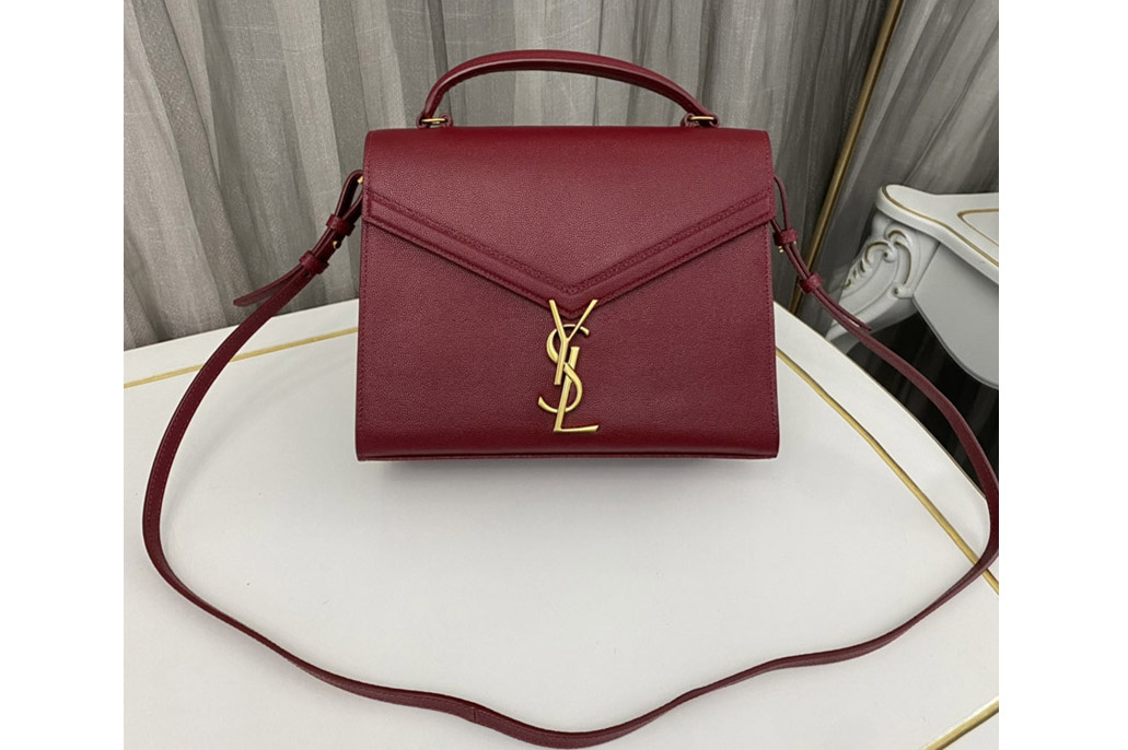 Saint Laurent 623931 YSL CASSANDRA MEDIUM TOP HANDLE BAG IN Red GRAIN DE POUDRE EMBOSSED LEATHER
