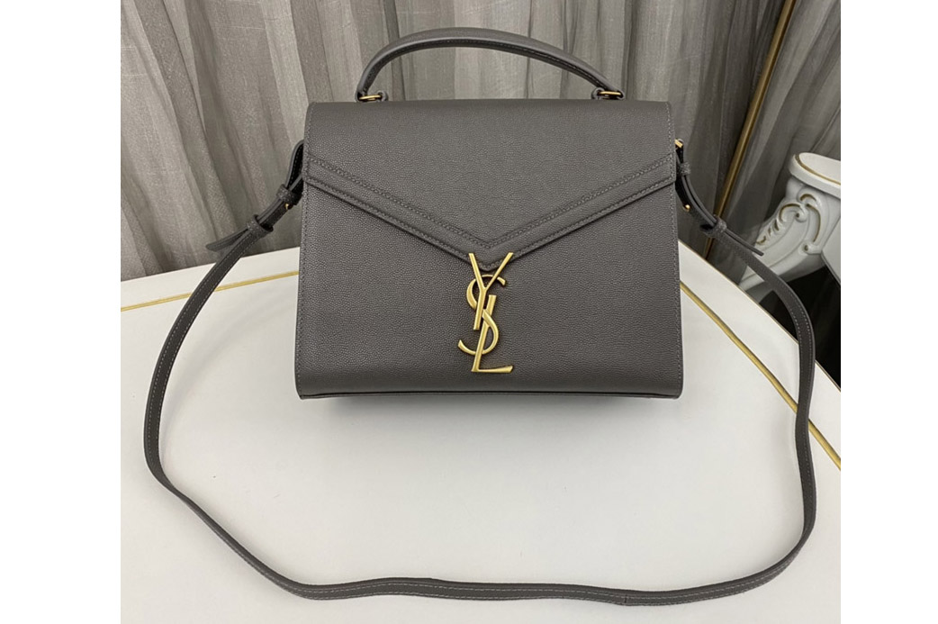 Saint Laurent 623931 YSL CASSANDRA MEDIUM TOP HANDLE BAG IN Grey GRAIN DE POUDRE EMBOSSED LEATHER