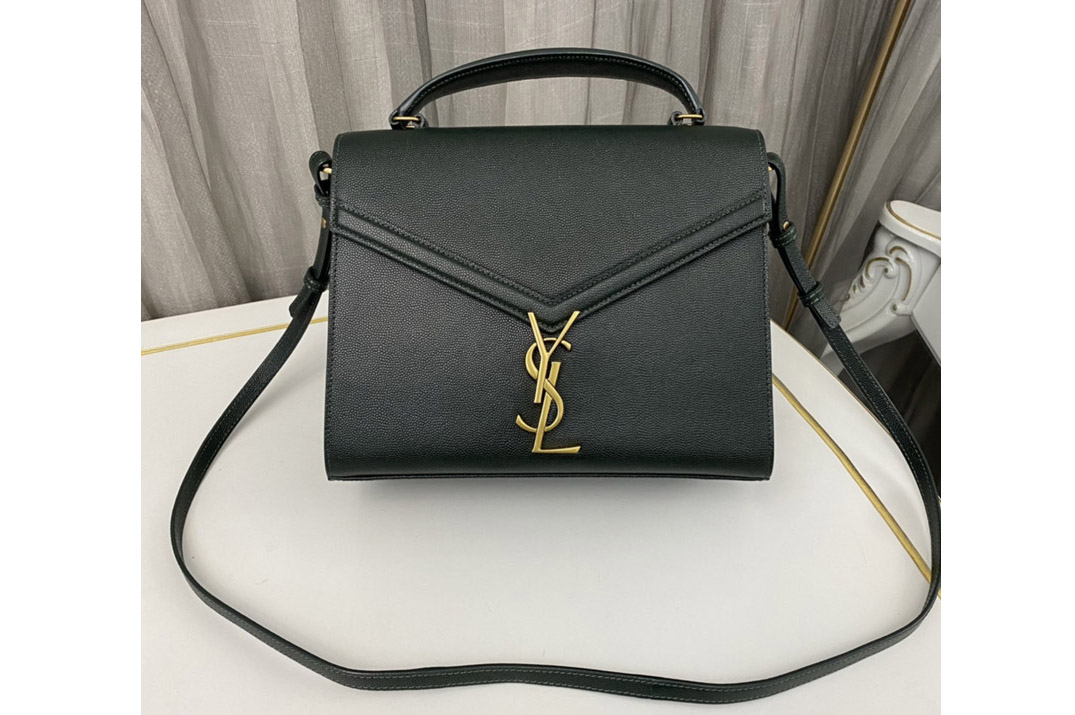 Saint Laurent 623931 YSL CASSANDRA MEDIUM TOP HANDLE BAG IN Dark Green GRAIN DE POUDRE EMBOSSED LEATHER