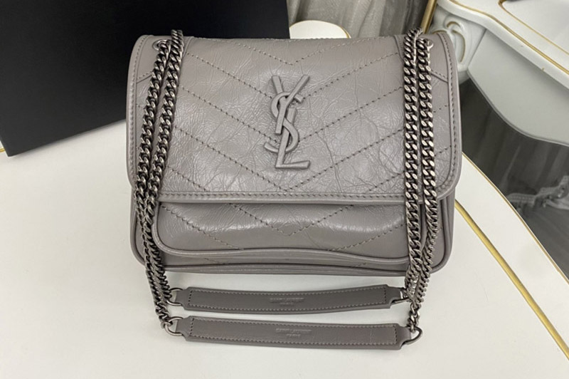 Saint Laurent 633160 YSL niki Baby bag in Grey vintage crinkled leather