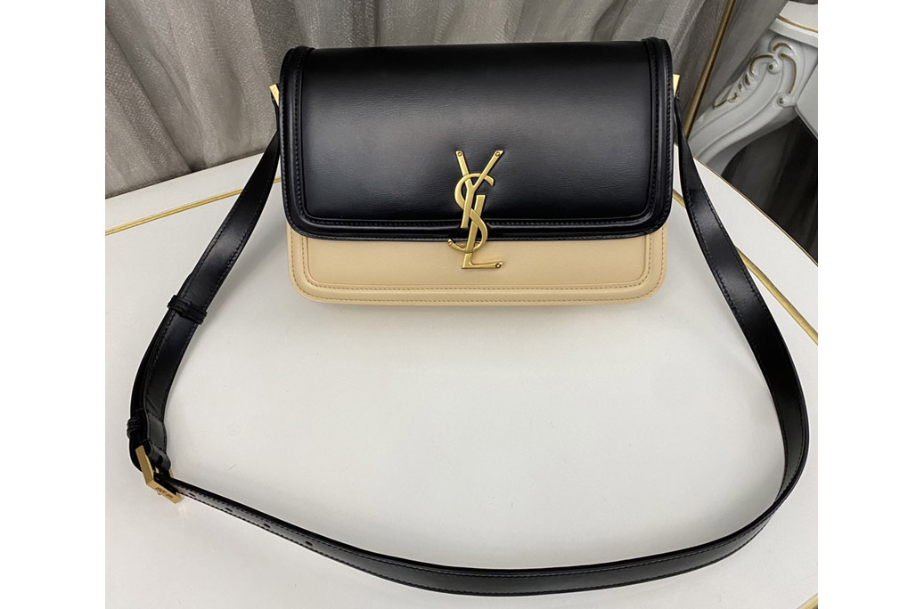 Saint Laurent 634305 YSL SOLFERINO MEDIUM SATCHEL Bag IN Black/Apricot BOX SAINT LAURENT LEATHER