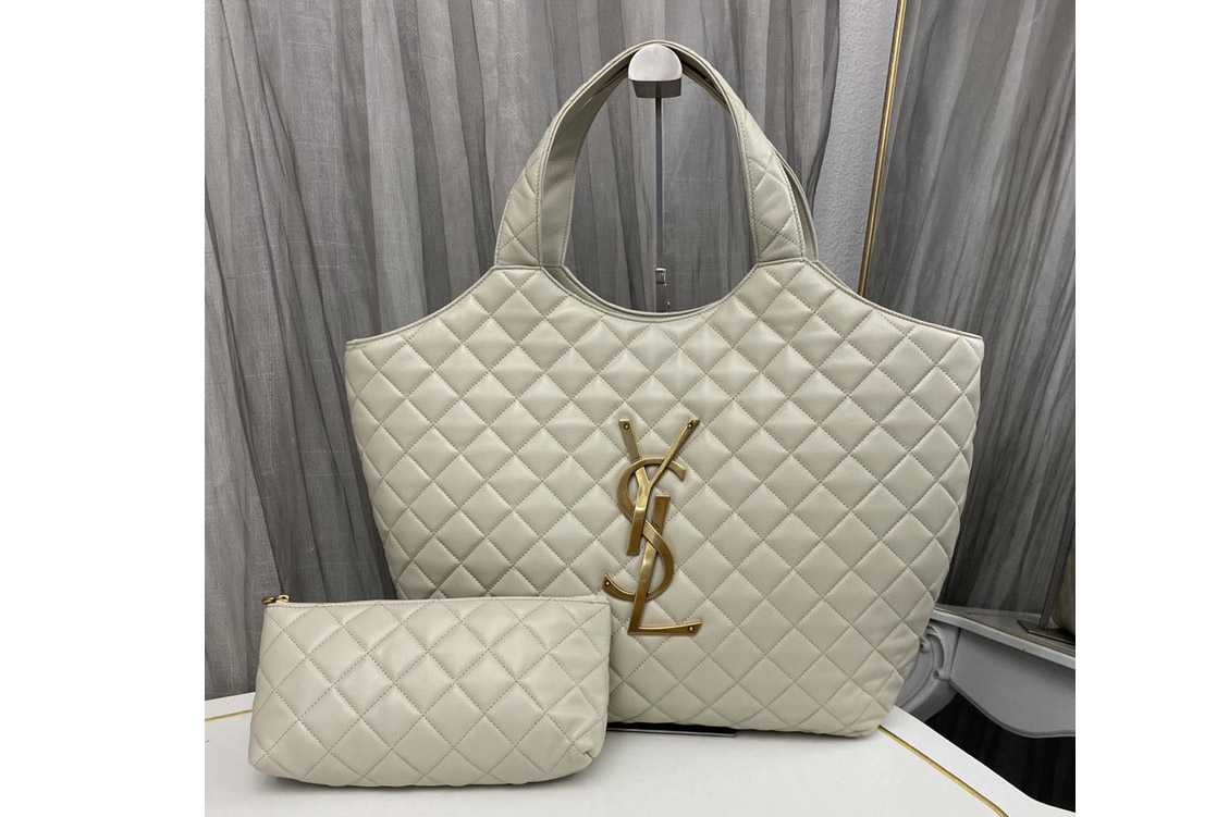 Saint Laurent 698652 YSL Icare Maxi Shopping Bag in White Quilted Lambskin