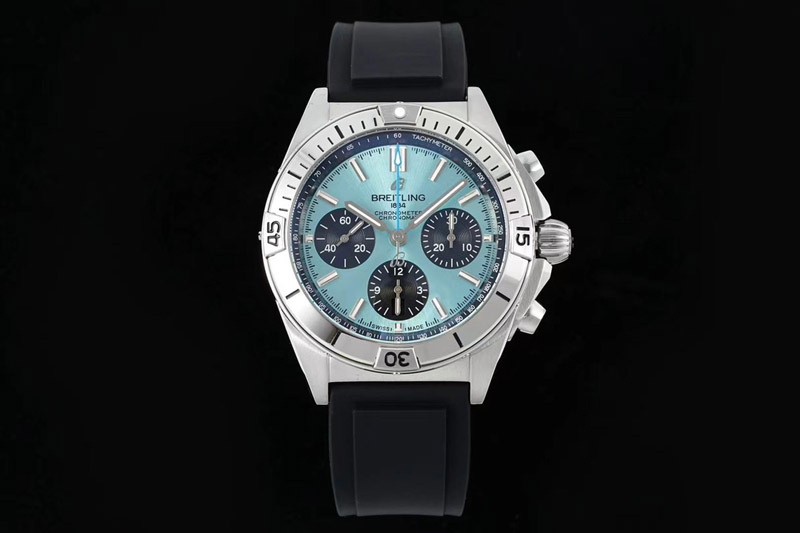 Breitling Chronomat B01 42mm SS TF 1:1 Best Edition Tiffany Blue Dial on Black Rubber Strap A7750