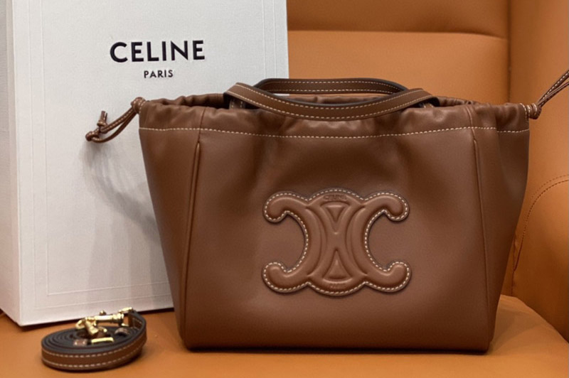 Celine 111013 SMALL CABAS DRAWSTRING CUIR TRIOMPHE bag IN Tan GRAINED CALFSKIN
