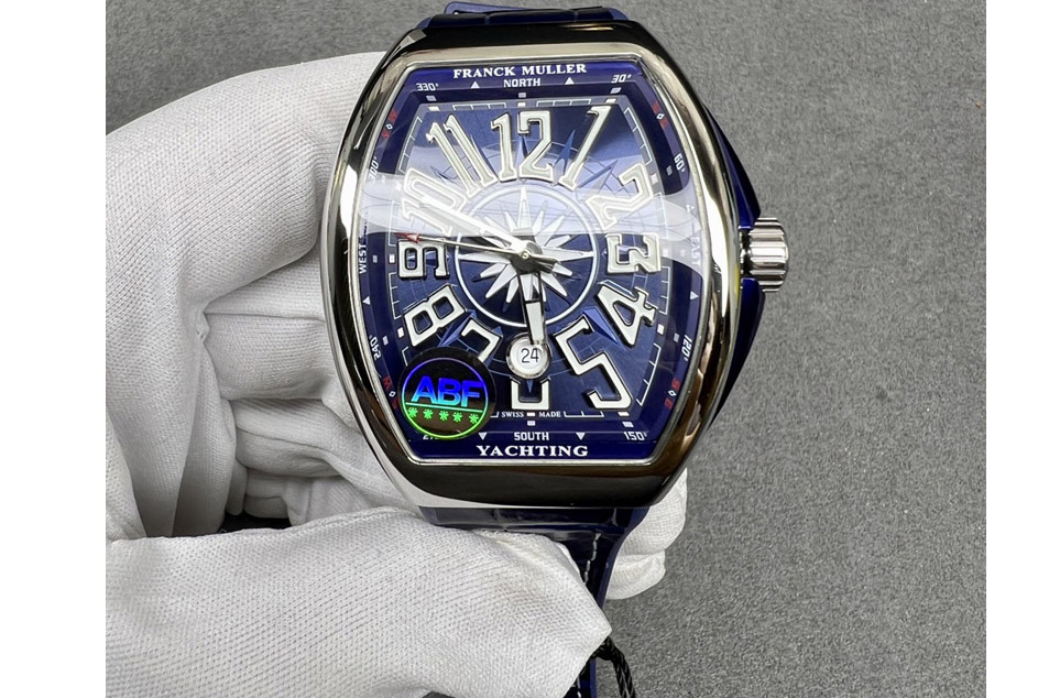 Franck Muller Vanguard V45 Yachting SS ABF 1:1 Best Edition Blue Textured Dial on Blue Gummy Strap A2824