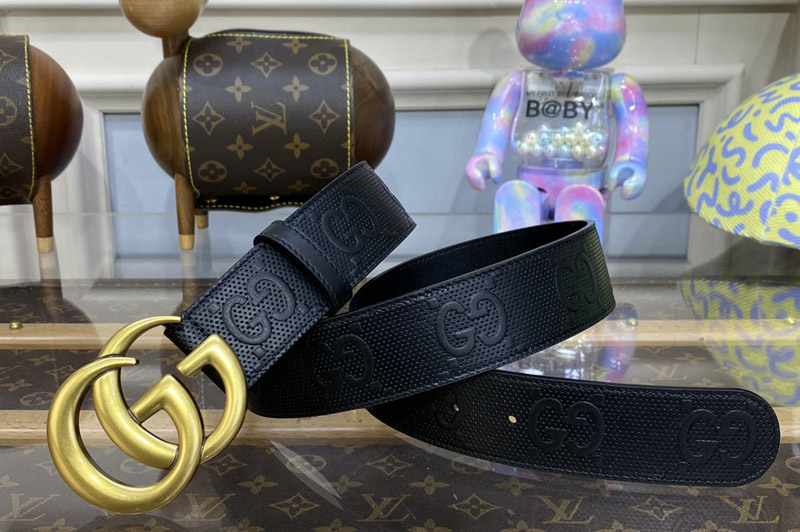 Gucci 406831 GG Marmont Embossed Leather Belt in Black GG embossed leather With Gold Buckle