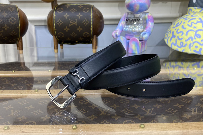 Gucci ‎700338 Belt With Horsebit Detail in Black leather With Silver Buckle