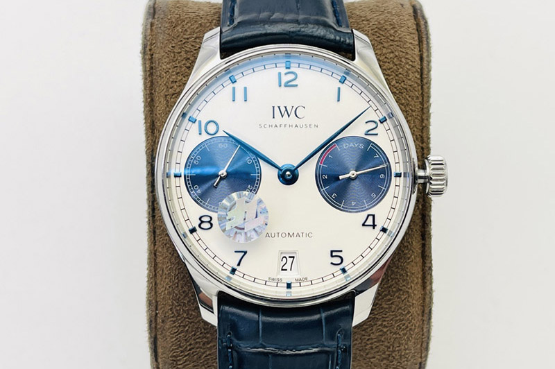 IWC Portuguese Real PR IW500715 SS AZF 1:1 Best Edition White Dial Blue Subdial on Blue Leather Strap A52010