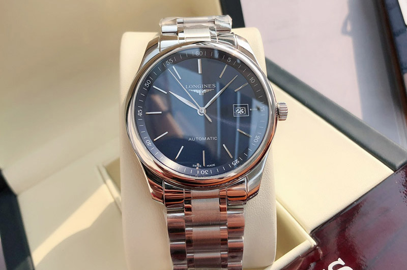 Longines Master Day Date SS 1:1 Best Edition Blue Textured Dial Stick Marker on SS Bracelet SW200