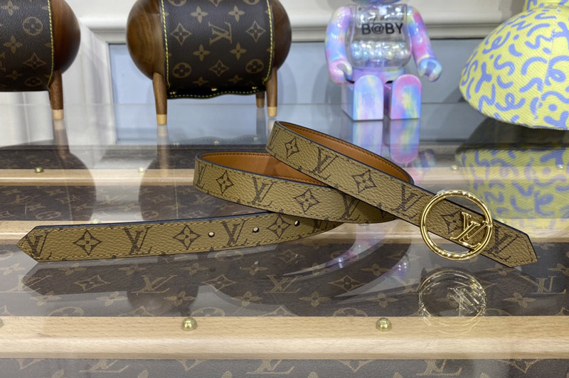 Louis Vuitton M0547V LV City Pin 35MM Belt in Tan Calf leather and Monogram Reverse canvas