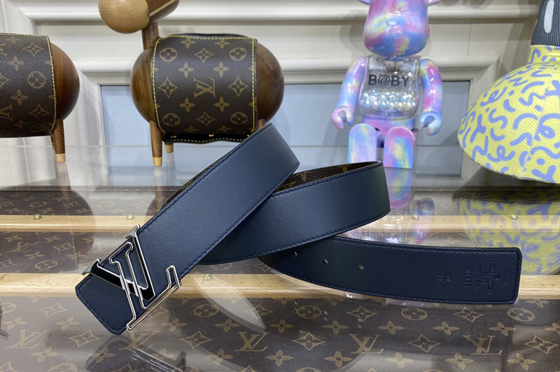 Louis Vuitton M0635Q LV Line 40MM Reversible Belt in Monogram canvas and Blue calf leather Silver Buckle
