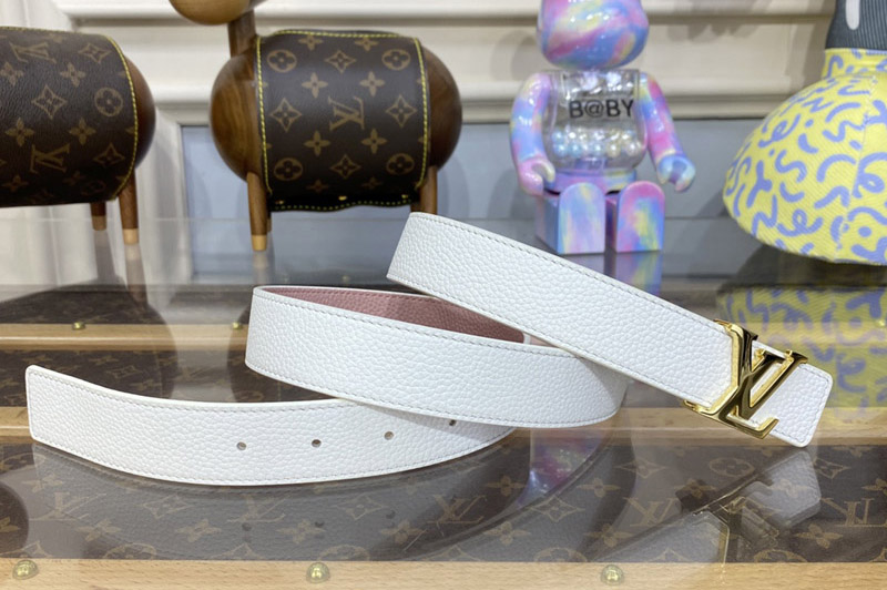 Louis Vuitton M0651W LV Initiales 30mm Reversible Belt in White/Pink Leather