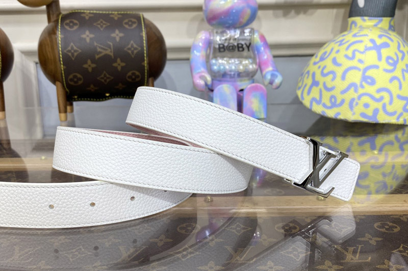 Louis Vuitton M0651W LV Initiales 30mm Reversible Belt in White/Pink Leather Silver Buckle