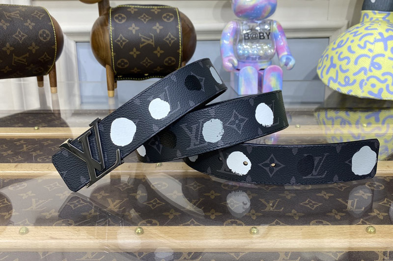 Louis Vuitton M0654S LV X YK LV Initiales 40MM Reversible Belt in Monogram Eclipse canvas and Black calf leather Black Buckle