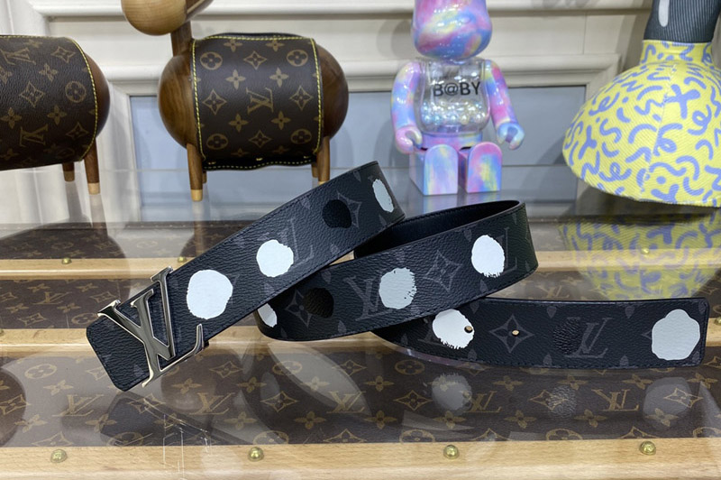 Louis Vuitton M0654S LV X YK LV Initiales 40MM Reversible Belt in Monogram Eclipse canvas and Black calf leather Silver Buckle