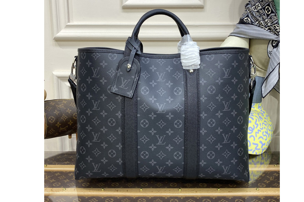 Louis Vuitton M30937 LV Weekend Tote NM Bag in Black Monogram canvas and Taiga leather