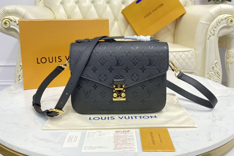 Louis Vuitton M41487 LV Pochette Metis handbag in Black Monogram Empreinte embossed supple grained cowhide leather