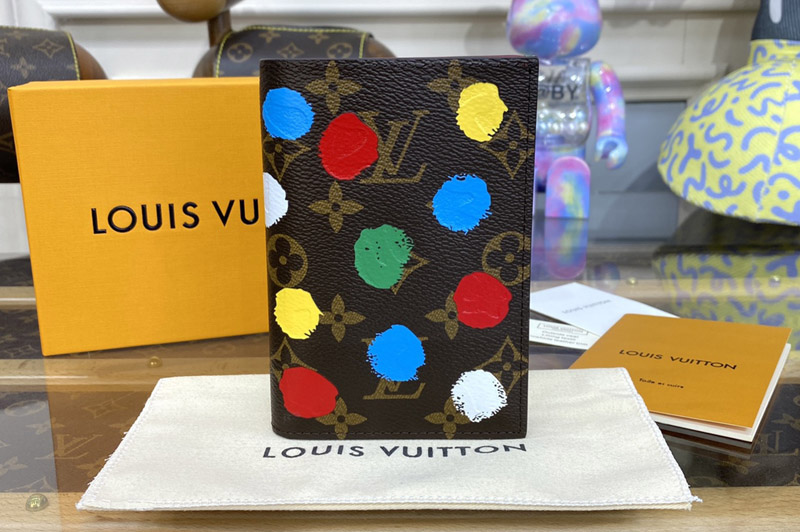 Louis Vuitton M81994 LV x YK Passport Cover Wallet in Monogram coated canvas with 3D Painted Dots print