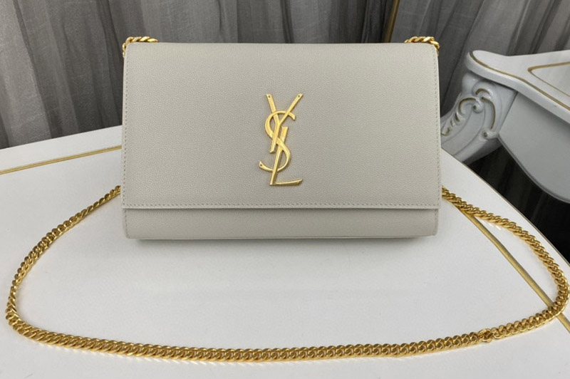 Saint Laurent 364021 YSL KATE MEDIUM bag IN White GRAIN DE POUDRE EMBOSSED LEATHER With Gold