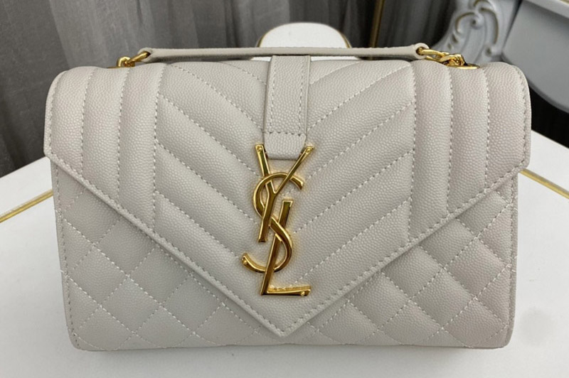 Saint Laurent 600195 YSL ENVELOPE SMALL bag IN White QUILTED GRAIN DE POUDRE EMBOSSED LEATHER