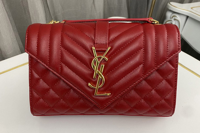Saint Laurent 600195 YSL ENVELOPE SMALL bag IN Red QUILTED GRAIN DE POUDRE EMBOSSED LEATHER