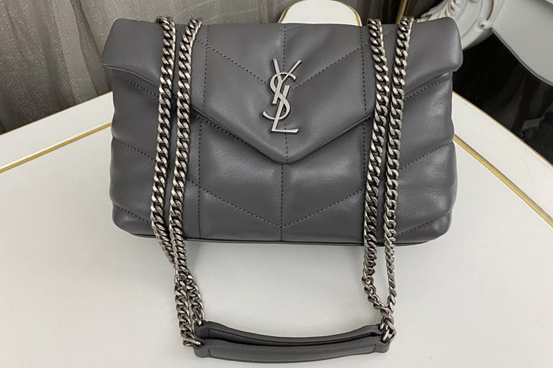 Saint Laurent 759337 YSL TOY PUFFER bag IN Gray SHINY GRAINED LEATHER