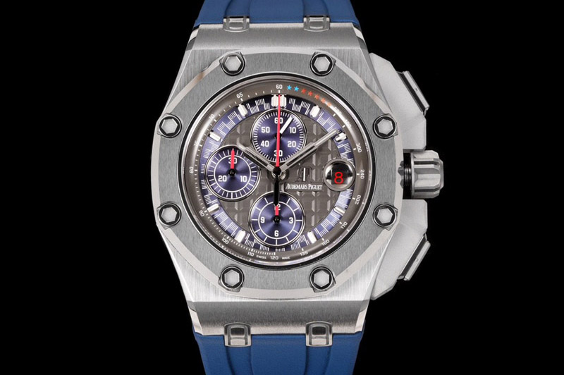 Audemars Piguet Royal Oak Offshore Schumacher SS TKF Best Edition Gray/Blue Dial on Blue Rubber Strap A3126