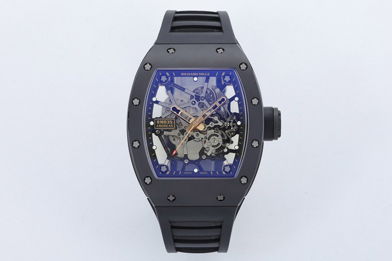 Richard Mille RM035 Americas Black Ceramic / RG ZF 1:1 Best Edition Skeleton Dial on Black Rubber Strap RMUL1 Super Clone