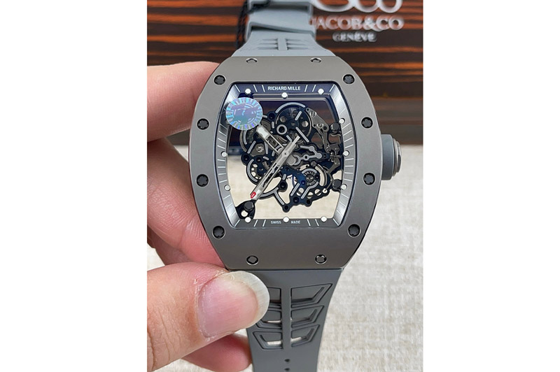 Richard Mille RM055 Titanium Carbide ZF 1:1 Best Edition Skeleton Dial On Gray Shark Rubber Strap RMUL2 Super Clone