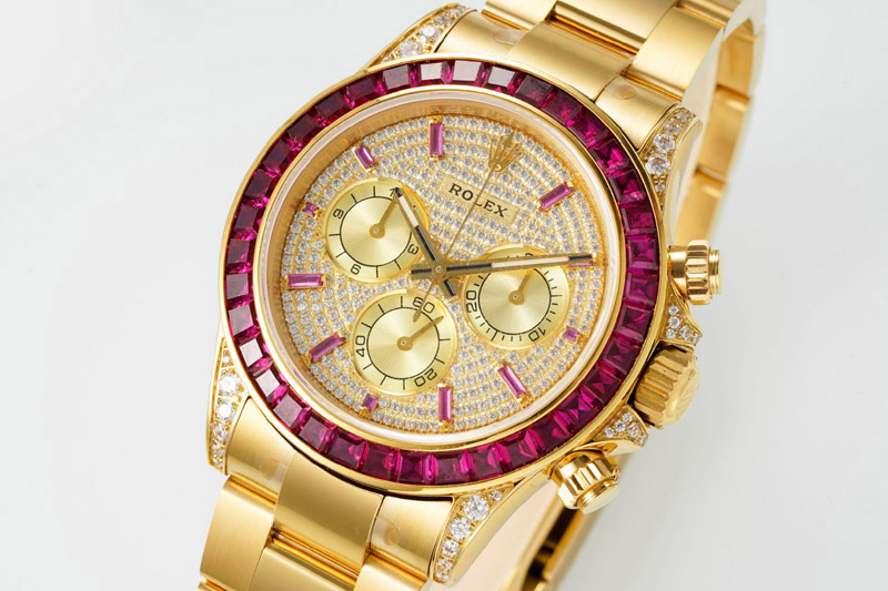 Rolex Daytona Cosmograph Red T Crystals Bezel YG PPMF Best Diamond Dial On SS Bracelet A4801