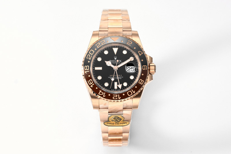 Rolex GMT Master II 126715 CHNR Gain Weight Gold Factory 1:1 Best Edition Black Dial on RG Bracelet VR3285 CHS