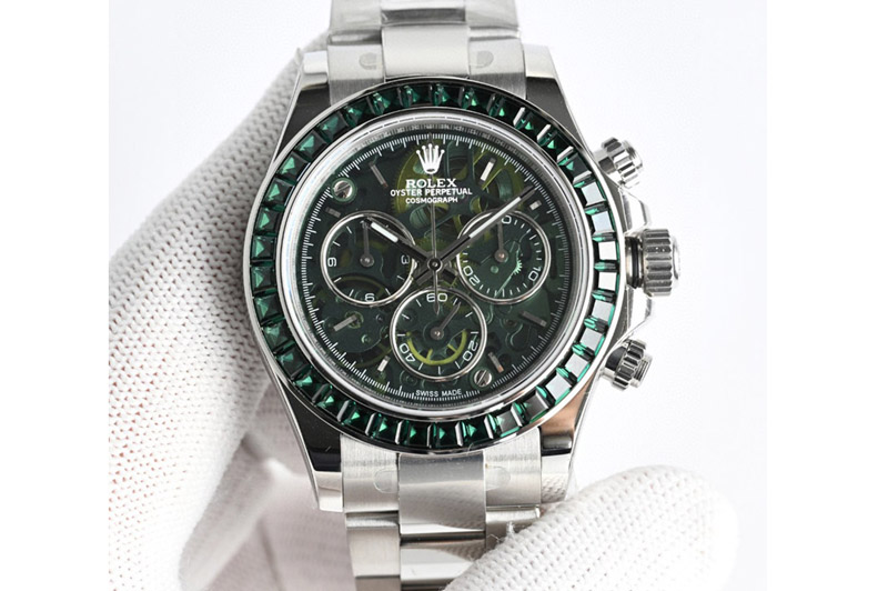 Rolex Daytona Cosmograph Green T Crystals Bezel SS PPMF Best Green Skeleton Dial On SS Bracelet A4801
