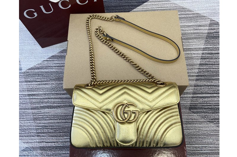 Gucci 443497 GG Marmont Small Shoulder Bag in Platinum gold leather