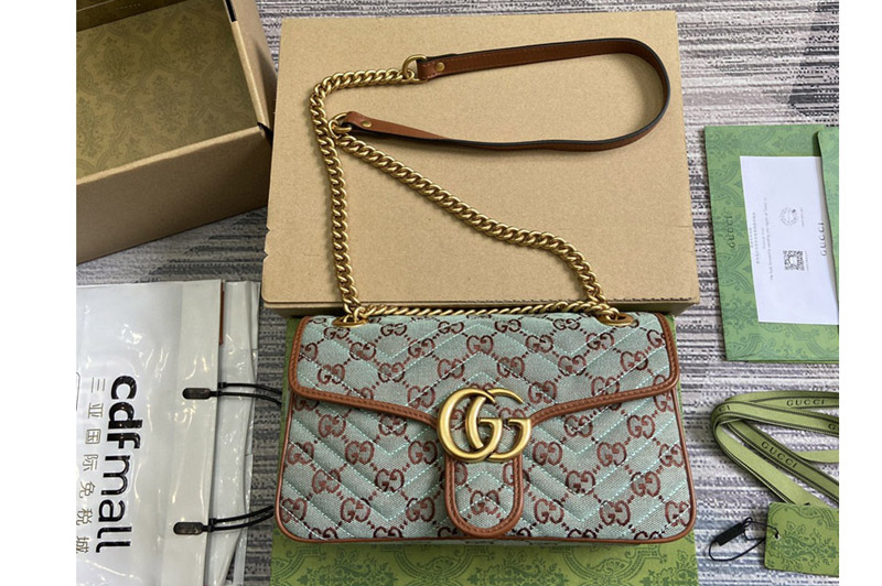 Gucci 443497 GG Marmont Small Shoulder Bag in Pale blue and brown GG canvas
