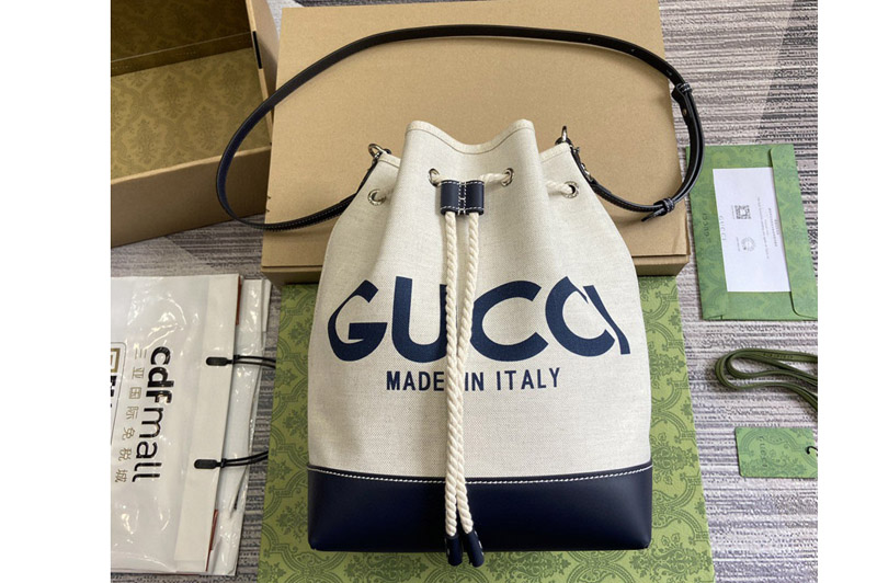 Gucci 772856 Small Shoulder Bag With Gucci Print in Beige cotton linen canvas With Black