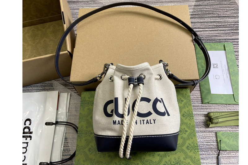 Gucci 777166 Mini Shoulder Bag With Gucci Print in Beige cotton linen canvas With Black