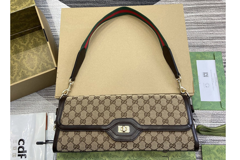 Gucci 786022 Gucci Luce medium shoulder bag in Beige and ebony Original GG canvas