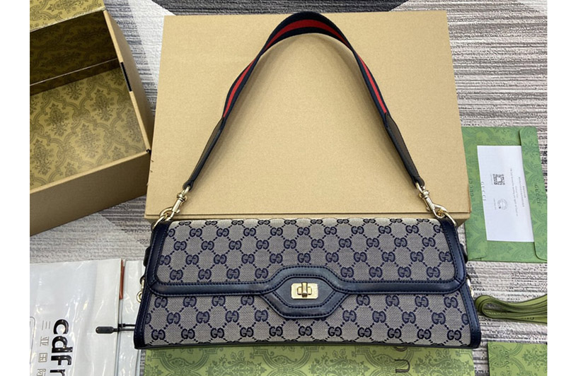 Gucci 786022 Gucci Luce medium shoulder bag in Beige and blue Original GG canvas