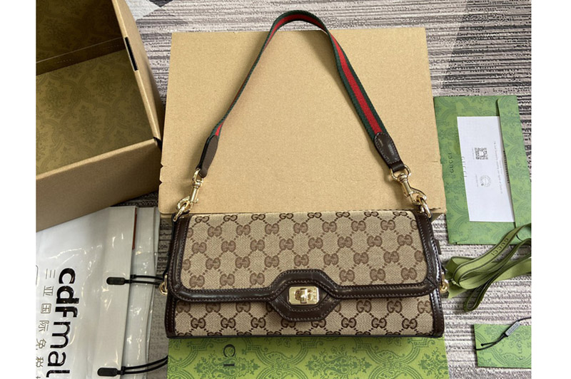 Gucci 786027 Gucci Luce Small shoulder bag in Beige and ebony Original GG canvas