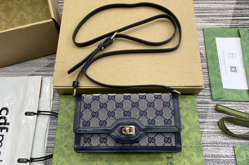 Gucci 790038 Gucci Luce Mini shoulder bag in Beige and blue Original GG canvas