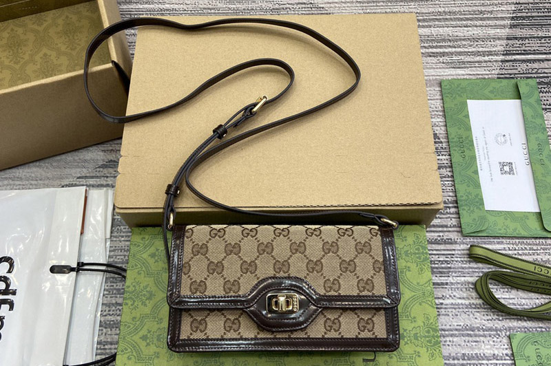 Gucci 790038 Gucci Luce Mini shoulder bag in Beige and ebony Original GG canvas