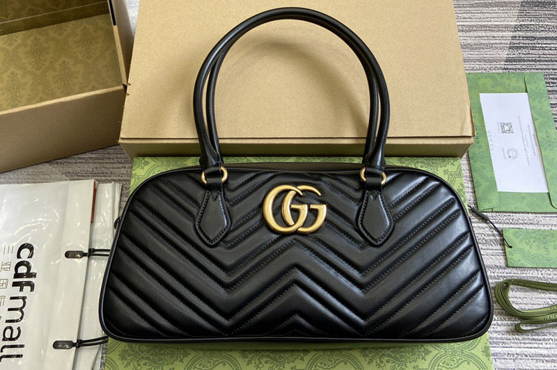 Gucci 795218 GG Marmont Medium top handle bag in Black leather