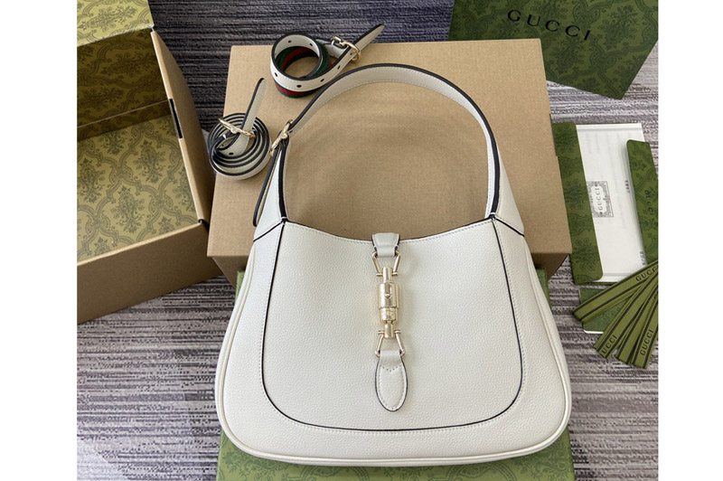 Gucci 810232 Jackie 1961 small shoulder bag in White natural grain leather