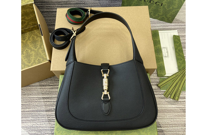 Gucci 810232 Jackie 1961 small shoulder bag in Black natural grain leather